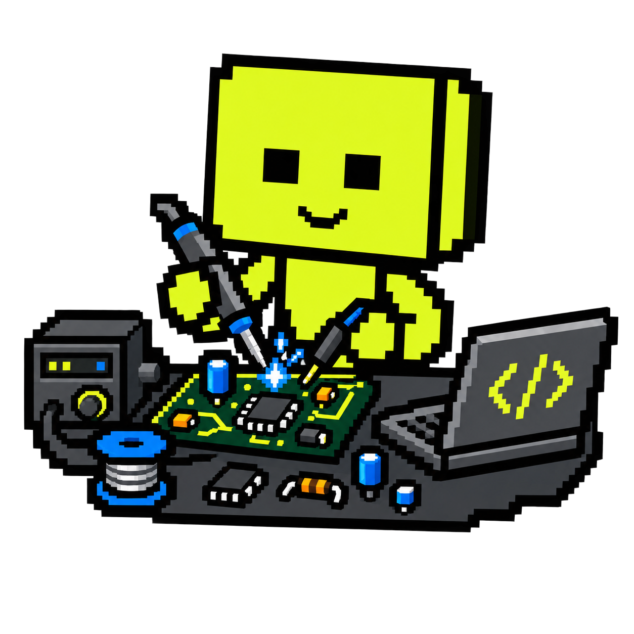 Pixel robot building an electronics project