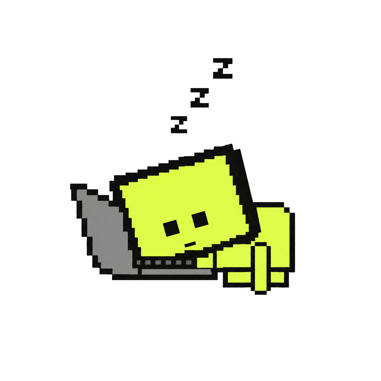 Pixel robot working at a laptop